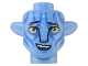 Part No: 1576pb08  Name: Minifigure, Head, Modified Alien Na'vi with Yellow Eyes, Silver Spots, Blue Markings, Raised Eyebrows, Lopsided Open Mouth Smile with Top Teeth Pattern