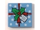 Lot ID: 400715876  Part No: 3068pb0383  Name: Tile 2 x 2 with Green Holly Leaves, Red Ribbon, and White Gift Tag and Polka Dots Pattern
