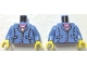 Part No: 973px200c01  Name: Torso Suit Jacket, Two Buttons, Pink Top, Necklace Pattern / Medium Blue Arms / Yellow Hands