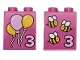 Part No: 31110pb196  Name: Duplo, Brick 2 x 2 x 2 with Number 3 and Yellow and Bright Pink Balloons / Bees with Dark Brown Stripes and White Wings Pattern