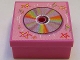 Part No: 33031pb12  Name: Container, Box 3 1/2 x 3 1/2 x 1 1/3 with Hinged Lid with CD and Stars Pattern (Sticker) - Set 3142