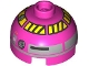 Part No: 553pb054  Name: Brick, Round 2 x 2 Dome Top with Black and Yellow Danger Strips Around Dome, Photoreceptor, Silver Panels and Pink Dots Pattern (QT-KT)