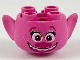 Part No: 65461pb05  Name: Minifigure, Head, Modified Trolls with Magenta Eyebrows, Eyes, and Nose, Black Eyelashes, Metallic Pink Eye Shadow and Freckles, Open Mouth Smile with Top Teeth Pattern