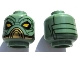 Part No: 3626pb0552  Name: Minifigure, Head Alien SW Kyuzo with Large Yellow Eyes, Black Eye Shadow, Gold Mouth Cover, Dark Green Wrinkles and Lines on Back Pattern