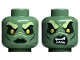 Part No: 3626pb3248  Name: Minifigure, Head Dual Sided Alien Female Yellowish Green Eyebrows, Bright Light Orange Eyes, Dark Green Eye Shadow and Lips, Neutral / Angry Pattern