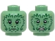 Part No: 3626pb3762  Name: Minifigure, Head Dual Sided Alien with Dark Green Wrinkles and Zigzag Contours, Olive Green Spots, Frown / Surprised Open Mouth with Teeth Pattern