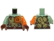 Part No: 973pb2136c01  Name: Torso Ninjago Olive Green and Orange Body Armor with Dark Red Straps and Belt Pattern / Orange Arm Left / Sand Green Arm Right / Reddish Brown Hands