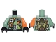 Part No: 973pb2507c01  Name: Torso Olive Green, Orange and Silver Mechanical Pack and Body Armor Pattern / Orange Arm Left / Sand Green Arm Right / Black Hands