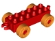 Lot ID: 391361087  Part No: 11248c07  Name: Duplo Car Base 2 x 6 with Open Hitch End and Orange Wheels with Fake Bolts