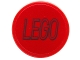 Lot ID: 181590685  Part No: 14769pb059  Name: Tile, Round 2 x 2 with Bottom Stud Holder with Black LEGO Logo Outline Squared Ends on Red Background Pattern (Sticker) - Set 76039