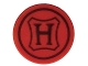 Part No: 14769pb788  Name: Tile, Round 2 x 2 with Bottom Stud Holder with Wax Seal with Hogwarts Crest, Dark Red Capital Letter H and Border Pattern