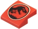 Part No: 15068pb615  Name: Slope, Curved 2 x 2 x 2/3 with Black Dinosaur in Tan Circle (Jurassic Park Logo) Pattern