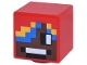 Part No: 19729pb095  Name: Minifigure, Head, Modified Cube with Pixelated Umber Face, Black and White Eyes and Mouth, Blue and Yellow Hair Pattern (Minecraft Parrot Handler)