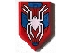 Lego part: Tile, Modified 2 x 3 Pentagonal with White Spider, Blue Armor Plates, Dark Red Circuitry Pattern