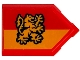 Part No: 22385pb390  Name: Tile, Modified 2 x 3 Pentagonal with Orange Gryffindor Lion and Striped Banner Pattern (Sticker) - Set 76451