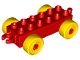 Part No: 2312c01  Name: Duplo Car Base 2 x 6 with Open Hitch End and Yellow Wheels