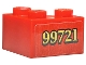 Part No: 2357pb006L  Name: Brick 2 x 2 Corner with Gold '99721' with Black Outline Pattern Model Left Side (Sticker) - Set 76423