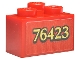 Part No: 2357pb007R  Name: Brick 2 x 2 Corner with Gold '76423' with Black Outline Pattern Model Right Side (Sticker) - Set 76423