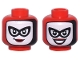 Part No: 28621pb0254  Name: Minifigure, Head Dual Sided Female Balaclava, White Face, Black Eye Mask and Single Eyelashes, Dark Red Lips, Smirk / Open Mouth Smile with Teeth Pattern - Vented Stud