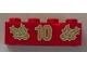 Lot ID: 329649782  Part No: 3001pb051  Name: Brick 2 x 4 with Gold Holly and '10' Pattern