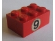 Part No: 3002oldpb02  Name: Brick 2 x 3 with Black '9' in White Circle Pattern (Sticker) - Set 673
