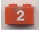 Part No: 3004pb040  Name: Brick 1 x 2 with White '2' Pattern (Sticker) - Set 7715