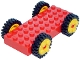 Part No: 30076c01  Name: Brick, Modified 4 x 10 with 4 Pins with 4 Yellow Wheel FreeStyle with Technic Pin Hole and 4 Black Tire 24mm D. x 8mm Offset Tread - Interior Ridges (30076 / 6248 / 3483)