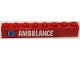 Part No: 3008pb159L  Name: Brick 1 x 8 with White 'AMBULANCE' and Blue Star Of Life Pattern Model Left Side (Sticker) - Set 60116