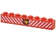 Part No: 3008px7  Name: Brick 1 x 8 with Fire Logo Badge and White Diagonal Stripes Pattern