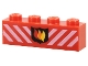 Part No: 3010pb009  Name: Brick 1 x 4 with Fire Logo Badge and White Diagonal Stripes Pattern