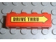 Part No: 3010pb090  Name: Brick 1 x 4 with Black 'DRIVE THRU' on Yellow Arrow Pattern (Sticker) - Set 3438