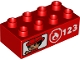 Part No: 3011pb057  Name: Duplo, Brick 2 x 4 with Firefighter, Fire Badge Logo, and '123' Pattern on Both Sides