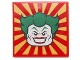 Lot ID: 387898960  Part No: 3068pb0815  Name: Tile 2 x 2 with Joker Face on Red and Yellow Striped Background Pattern