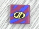 Part No: 3068pb2438  Name: Tile 2 x 2 with Yellow Stylized 'LT' on Black Oval Racing Logo over Blue Streaks Pattern (Sticker) - Set 8244