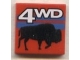 Part No: 3068px25  Name: Tile 2 x 2 with White '4WD', Blue Stripes, Black Bison / Buffalo Pattern