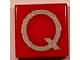 Part No: 3070pb025b  Name: Tile 1 x 1 with Silver Capital Letter Q Pattern - Larger Font and Parallelogram Line