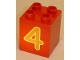 Part No: 31110pb024  Name: Duplo, Brick 2 x 2 x 2 with Number 4 Orange Pattern