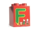 Part No: 31110pb048  Name: Duplo, Brick 2 x 2 x 2 with Letter F and Family Pattern