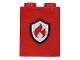 Part No: 3245cpb289  Name: Brick 1 x 2 x 2 with Inside Stud Holder with Flames and Black and Silver Fire Logo Badge Pattern