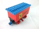 Part No: 3443c04pb01  Name: Train Battery Box Car with Two Contact Holes, Red Switch Lever, Blue and Red Magnets, Red Wheels, and Blue Roof with 'TRANSPORT' on Yellow Box and 'COMPANY' Pattern on Both Sides (Stickers) - Set 180