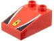 Part No: 35114pb005  Name: Duplo, Brick 3 x 2 Slope 33 with Ferrari Logo, White Stripes, Black Triangles Pattern