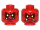 Part No: 3626cpb1580  Name: Minifigure, Head Dual Sided Alien Black Eyebrows, Yellow Eyes, Dark Red Spots, 4 Fangs, Closed Mouth / Angry Pattern - Hollow Stud