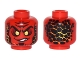 Part No: 3626cpb1640  Name: Minifigure, Head Alien with Black Eyebrows, Yellow Eyes, Orange Scales on Front and Back Pattern - Hollow Stud