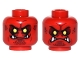 Part No: 3626pb1580  Name: Minifigure, Head Dual Sided Alien Black Eyebrows, Yellow Eyes, Dark Red Spots, 4 Fangs, Grin / Angry Frown Pattern