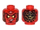 Part No: 3626pb1640  Name: Minifigure, Head Alien Lava Monster with Yellow Eyes, Black Rocks, and Lopsided Grin with Teeth Pattern