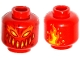 Part No: 3626pb1645  Name: Minifigure, Head Alien Lava Monster with Dark Red, Yellow, and Orange Eyes and Smile, Flames on Back Pattern