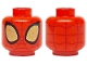 Part No: 3626pb3564  Name: Minifigure, Head Alien with Spider-Man Dark Red Webbing, Large Gold Eyes with Black Borders Pattern