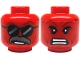 Part No: 3626pb3845  Name: Minifigure, Head Dual Sided Alien with Black Bushy Eyebrows, Dark Red Cheek Lines, Chin Dimple and Forehead Creases, Lopsided Smile with Dark Bluish Gray Thick Moustache and Sunglasses with Dark Silver Reflections / Angry Open Mouth with Teeth Parted Pattern