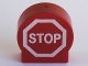 Part No: 41970px1  Name: Duplo, Brick 1 x 2 x 2 Round Top with White 'STOP' in Octagon Pattern (Stop Sign)