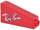 Part No: 4460bpb016L  Name: Slope 75 2 x 1 x 3 - Hollow Stud with White and Black Script 'Ray-Ban' Logo Pattern Model Left Side (Sticker) - Set 77242